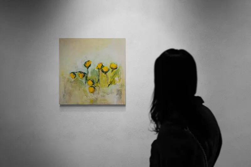 hela donela painting called dandelion, or take me home, on virtual gallery wall